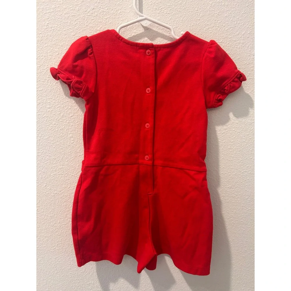 Janie and Jack Girls Red Ric-Rac Trim Short Sleeve Romper Size 4